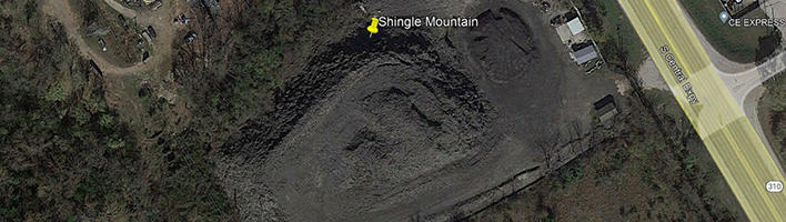 A Google Maps birds eye image of Shingle Mountain in 2020.