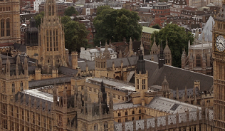 A picture of the UK Parliament, taken from the air